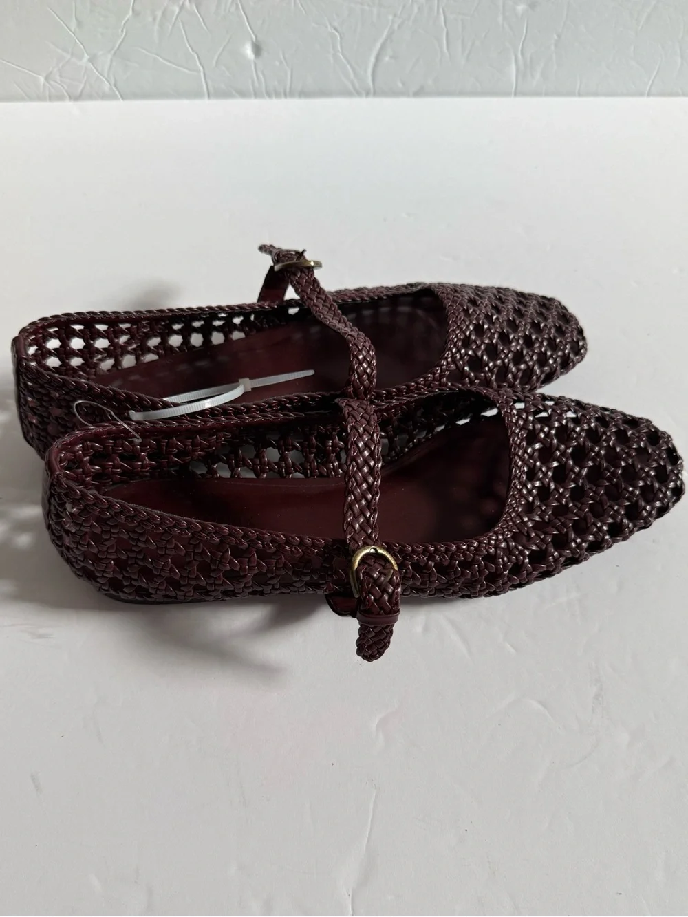 Braided Mary Jane Flats in Deep Burgundy Flats Shoes Mesh Modern 10